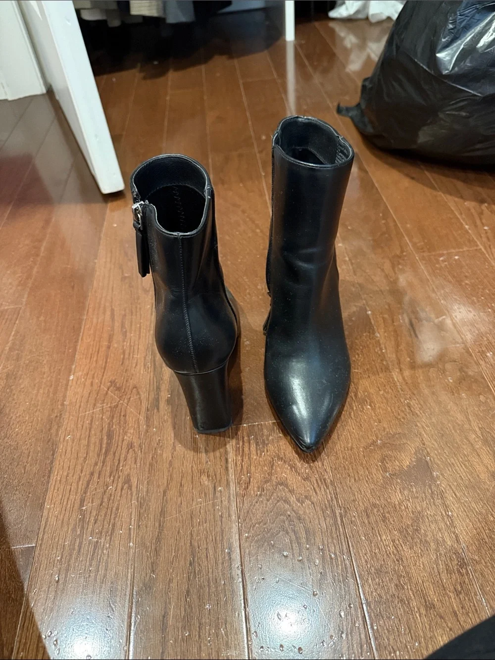 Madden Girl Black Pointed-Toe Block Heel Ankle Boots